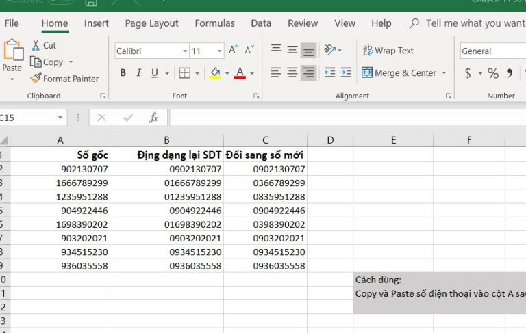 Lọc số điện thoại từ 11 số thành 10 số bằng Excel