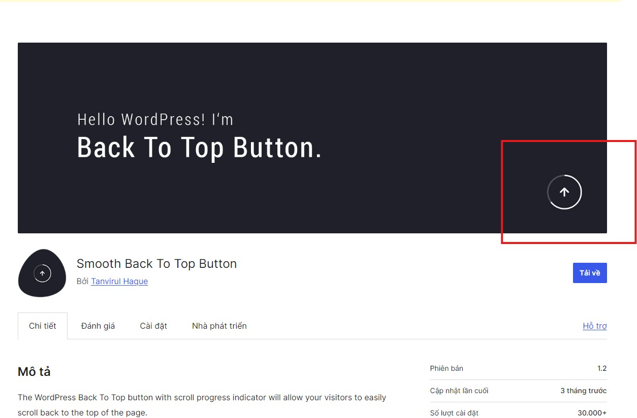 Nút lên đầu trang có thanh tiến trình - Back To Top With Process Bar For Wordpress